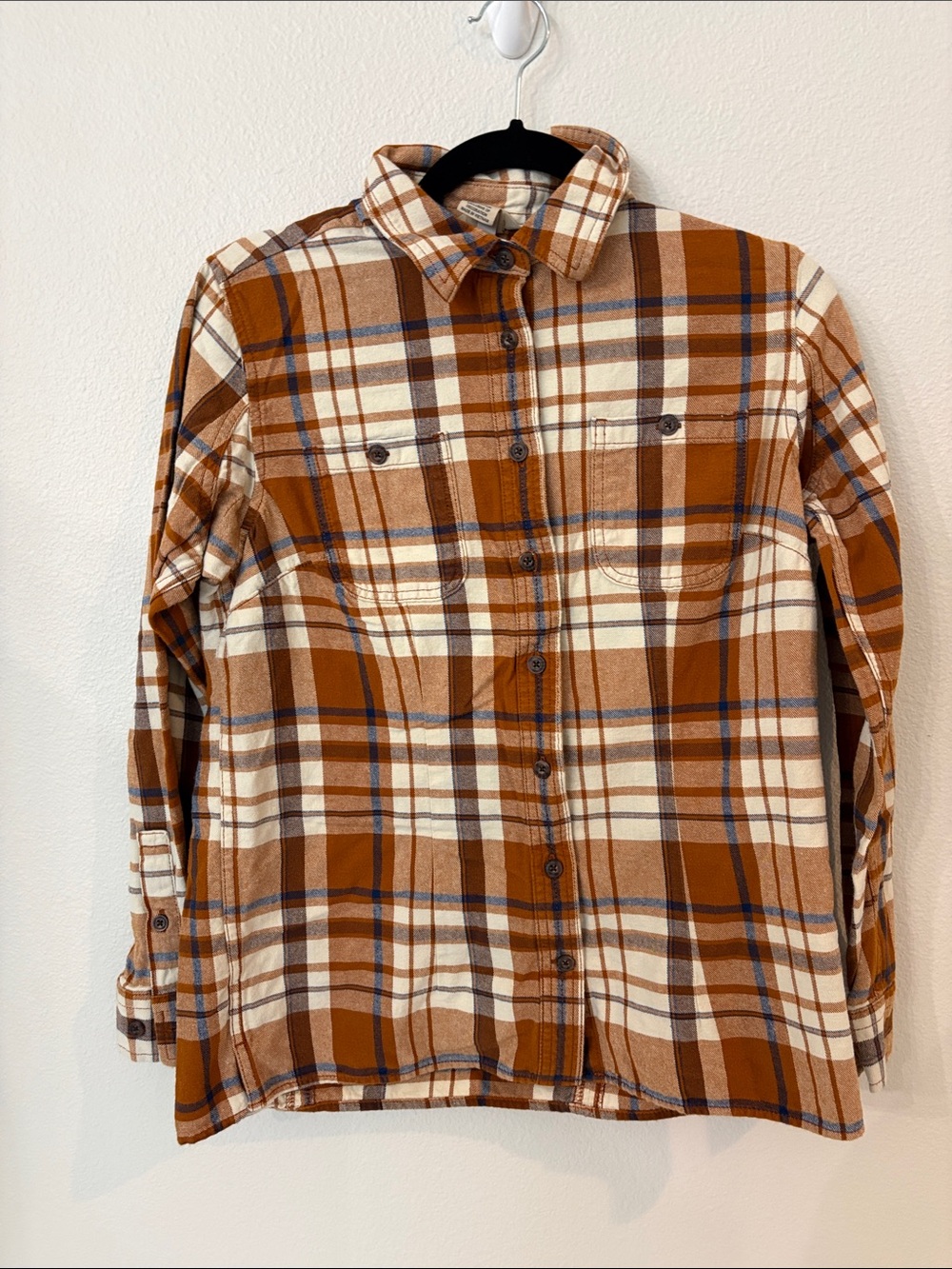 Duluth Trading Co Brown and Cream Plaid Button-Down Women’s Shirt Size S